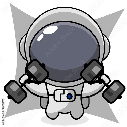 barbell fitness astronaut mascot character cartoon illustration