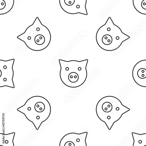 Grey line Pig icon isolated seamless pattern on white background. Animal symbol. Vector