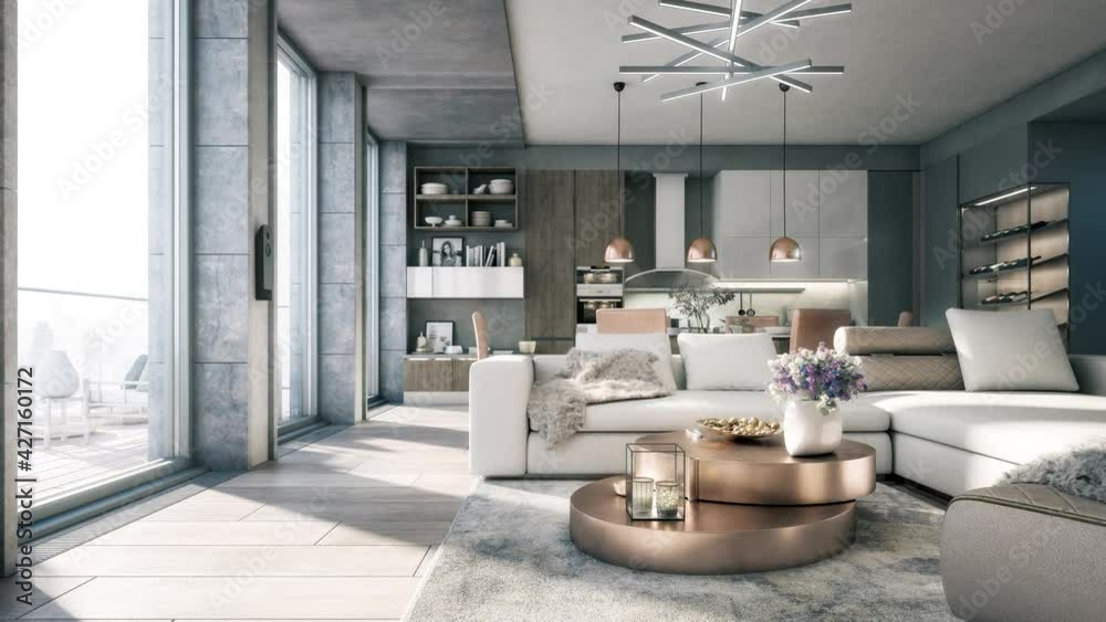 Penthouse Open Area Loft - loopable 3d visualization