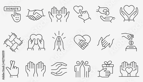 Charity line icon set. Collection of donate, volunteer, help, solidarity and more. Editable stroke. photo