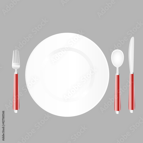 Cartoon vector illustration object plate fork spoon and knife