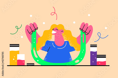 Kids enjoying playing with slime concept