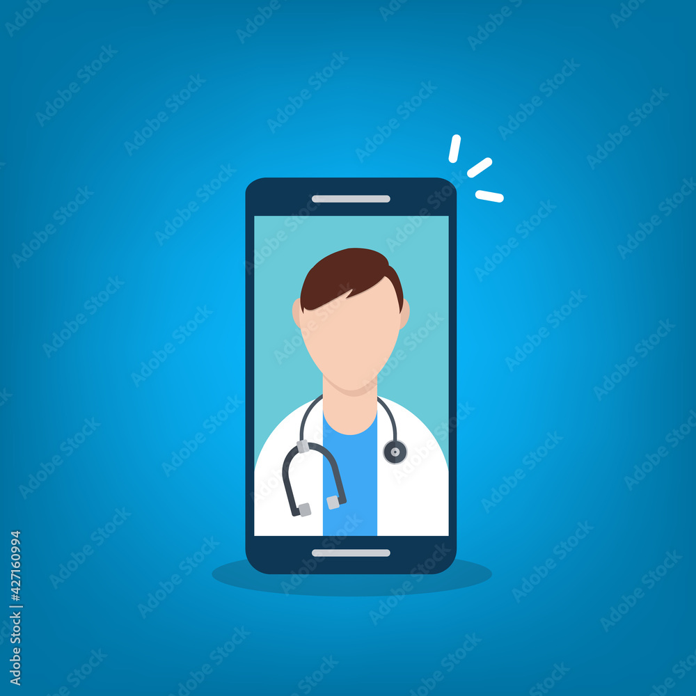 Telemedicine, smart phone with doctor on screen. Telemedicine, smart phone with doctor on screen.