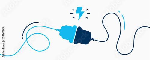 Electric socket with a plug. Connection and disconnection concept. Concept of 404 error connection. Electric plug and outlet socket unplugged. Wire, cable of energy disconnect photo