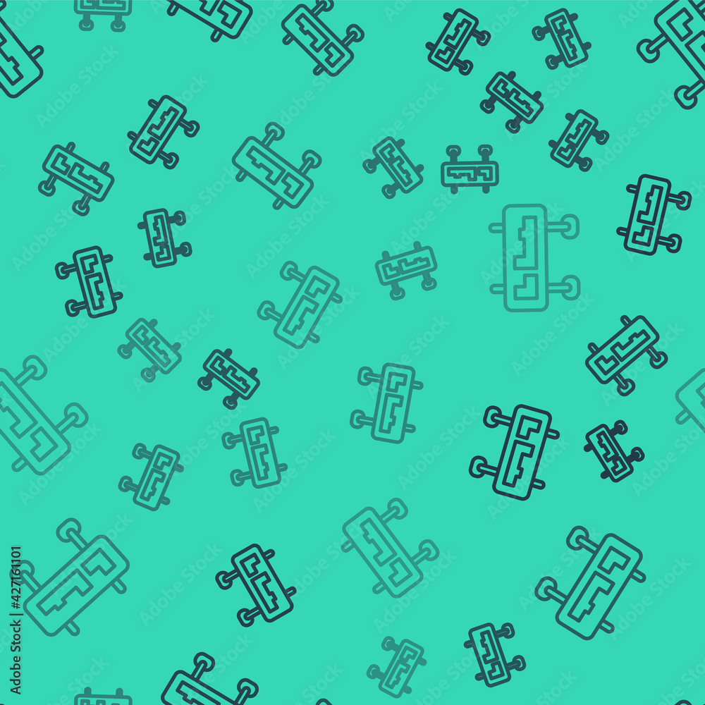 Black line Road traffic sign. Signpost icon isolated seamless pattern on green background. Pointer symbol. Isolated street information sign. Direction sign. Vector Black line Road traffic sign. Signpost icon isolated seamless pattern on green background. Pointer symbol. Isolated street information sign. Direction sign. Vector