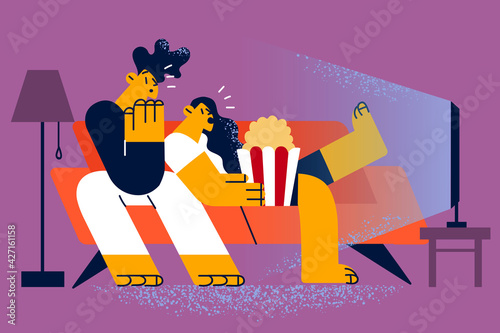 Watching horrors at home concept