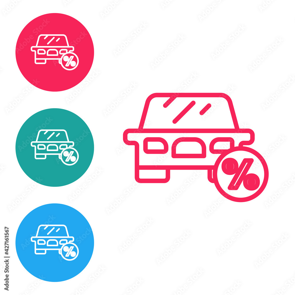 Red line Car leasing percent icon isolated on white background. Credit percentage symbol. Set icons in circle buttons. Vector Red line Car leasing percent icon isolated on white background. Credit percentage symbol. Set icons in circle buttons. Vector