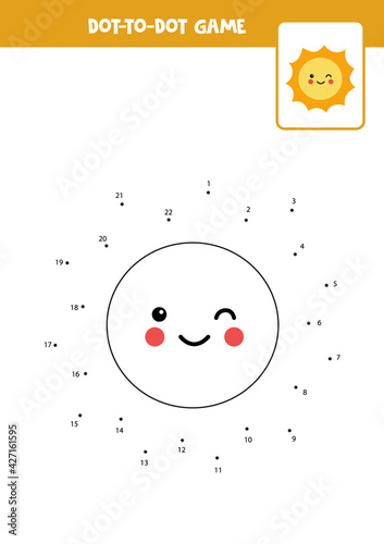 Connect the dots game with cute kawaii Sun.