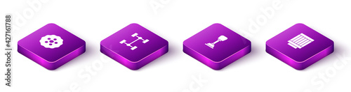 Set Isometric Gear, Chassis car, shifter and Car air filter icon. Vector
