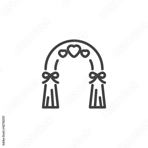 Wedding arch with hearts line icon
