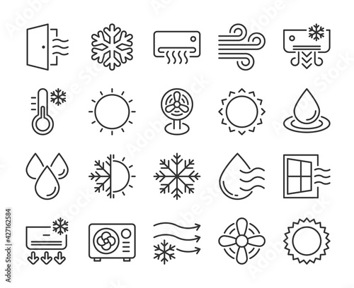 Set of Air Conditioning Line Icons. Vector Illustration. Editable Stroke, 64x64 Pixel Perfect.