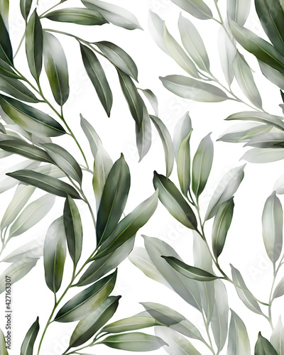 Seamless watercolor pattern with branches.