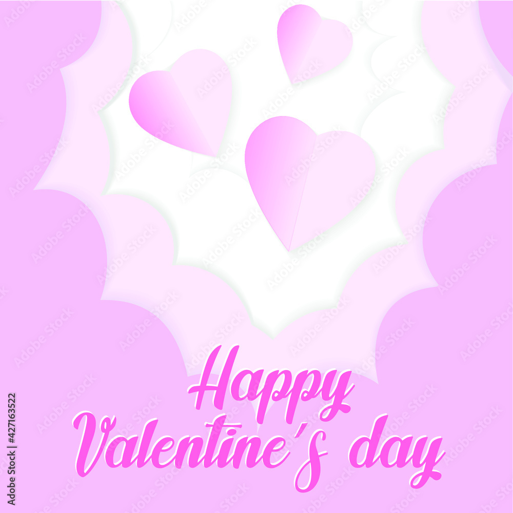 Paper elements in shape of heart flying on pink background. Vector symbols of love for Happy Women's, Mother's, Valentine's Day, birthday greeting card design.