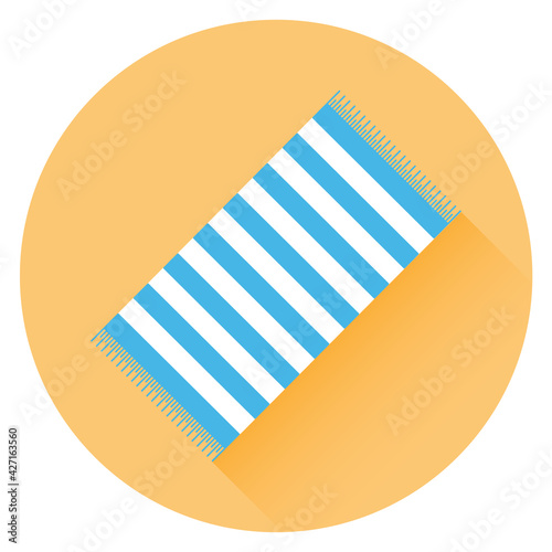 Beach towel, beach towel on orange background with long shadow. Vector, cartoon illustration. Vector.