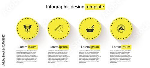 Set Dog award symbol, Pet cat toy, Cat litter tray with shovel and No shit. Business infographic template. Vector