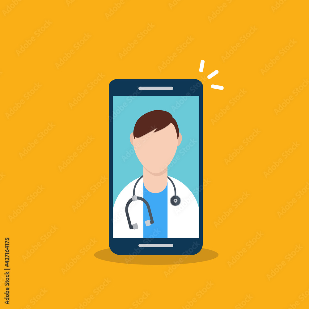 Telemedicine, smart phone with doctor on screen. Telemedicine, smart phone with doctor on screen.