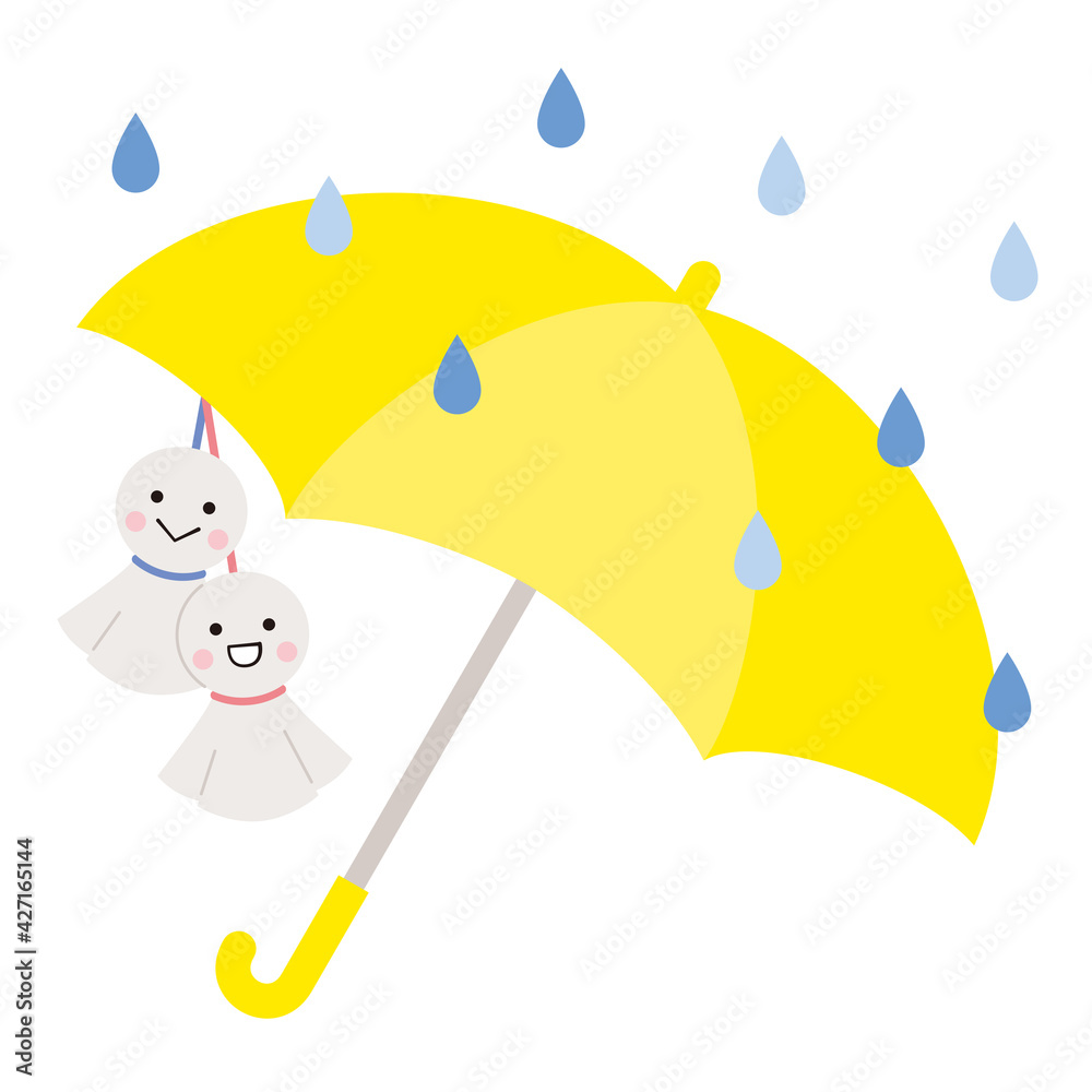 てるてるぼうずと傘の梅雨のイラスト Stock Vector Adobe Stock
