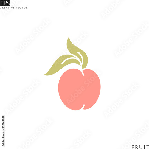 Fresh peach. Abstract fruit. Japanese white peach with leaves 