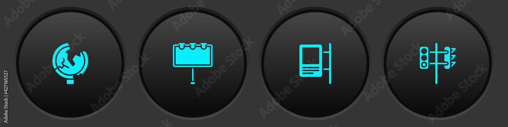 Set Road traffic sign, Billboard with lights, and Traffic icon. Vector Set Road traffic sign, Billboard with lights, and Traffic icon. Vector
