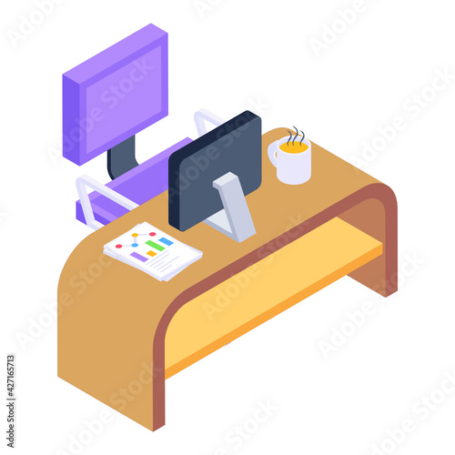 
Work table isometric icon is editable and premium 

