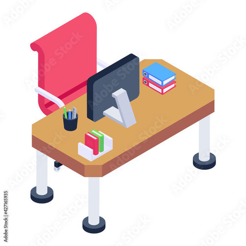 
Work table isometric icon is editable and premium 

