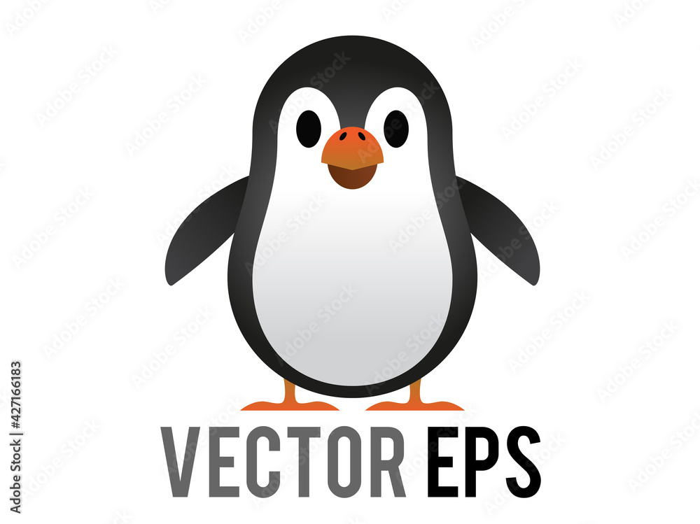 Vector black and white penguin icon with white belly, orange month