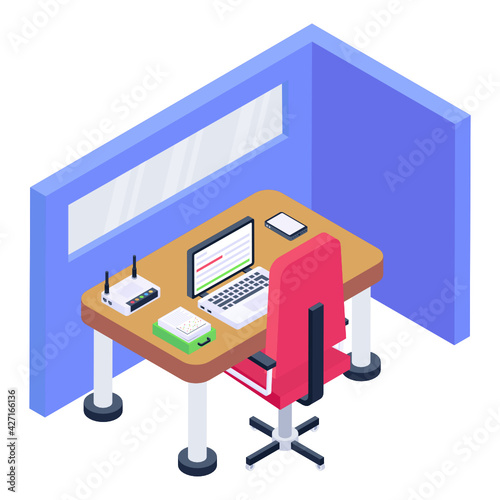 
Work table isometric icon is editable and premium 

