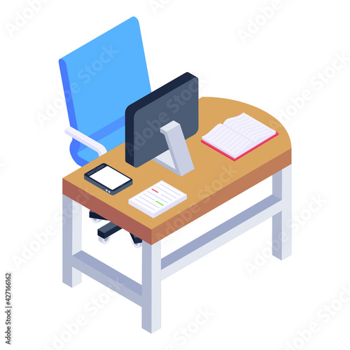 
Work table isometric icon is editable and premium 

