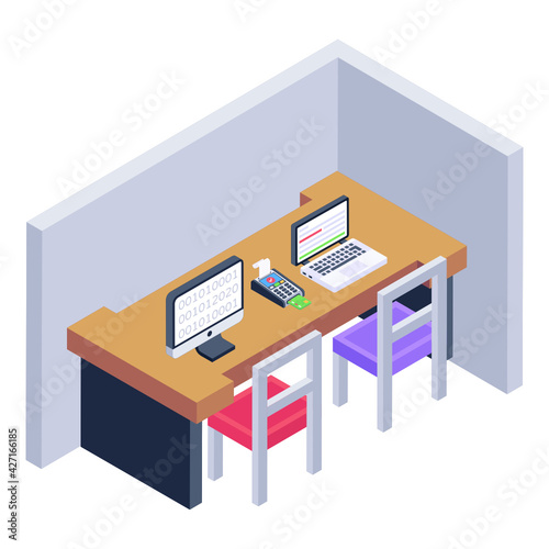 
Work table isometric icon is editable and premium 

