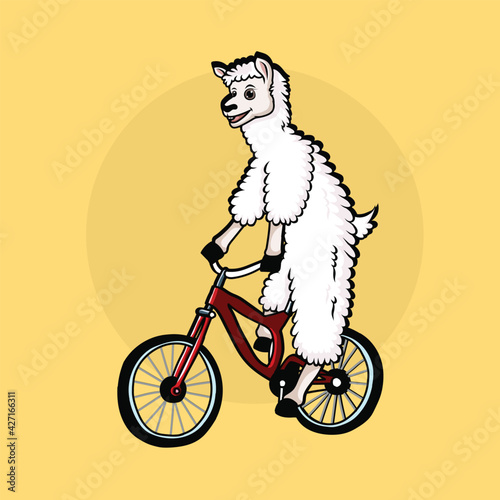 cute lama ride cycle illustration