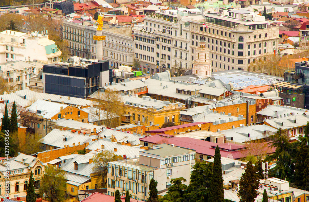 Fototapeta premium Tbilisi city view and cityscape, capital of Georgia, old famous architecture and building