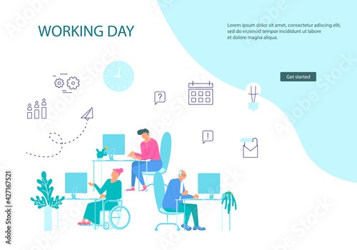 webpage template of business characters at workplace