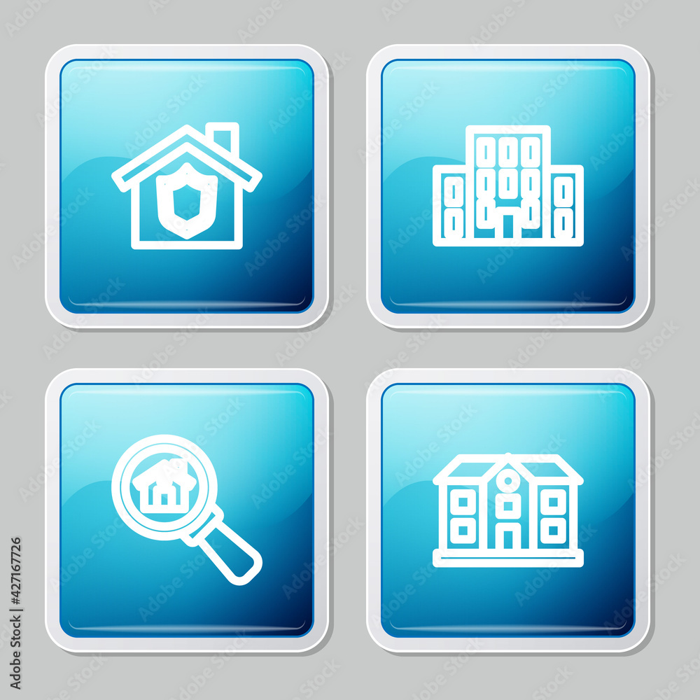 Set line House with shield, , Search house and icon. Vector Set line House with shield, , Search house and icon. Vector