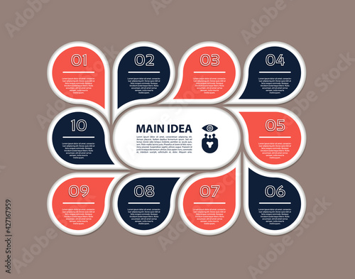 Vector circle info graphic. Template for cycle diagram, graph, presentation and round chart. Business concept with 10 options, parts, steps or processes. Abstract background.