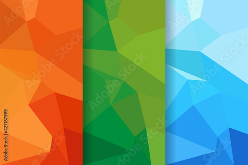 abstratc modern collection of vertical polygonal banners. the colors can be selected are green, blue and yellow. triangle low polygonal shapes design template