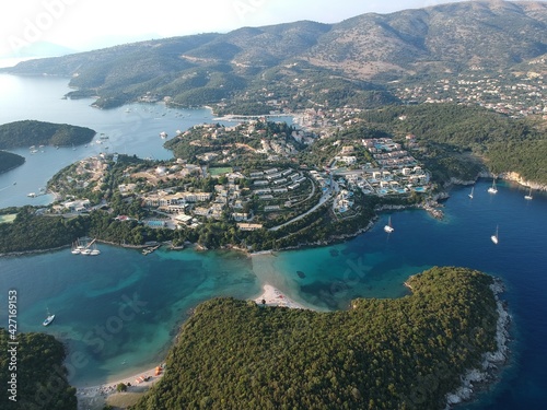 Aerial View Bella vraka beach In Sivota Town Famous tropical exotic Greek Caribbean Tourist Destination In Greece, Epirus   photo