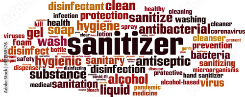 Sanitizer word cloud concept. Collage made of words about sanitizer. Vector illustration