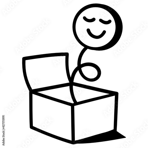 
Smiley inside box denoting hand drawn mesmerising icon of joke box 

