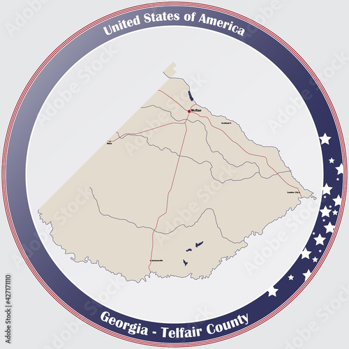 Large and detailed map of Telfair county in Georgia, USA. photo