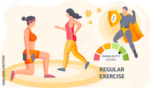 Girls do sports and maintain healthy lifestyle. Women exercise with equipment to increase immunity