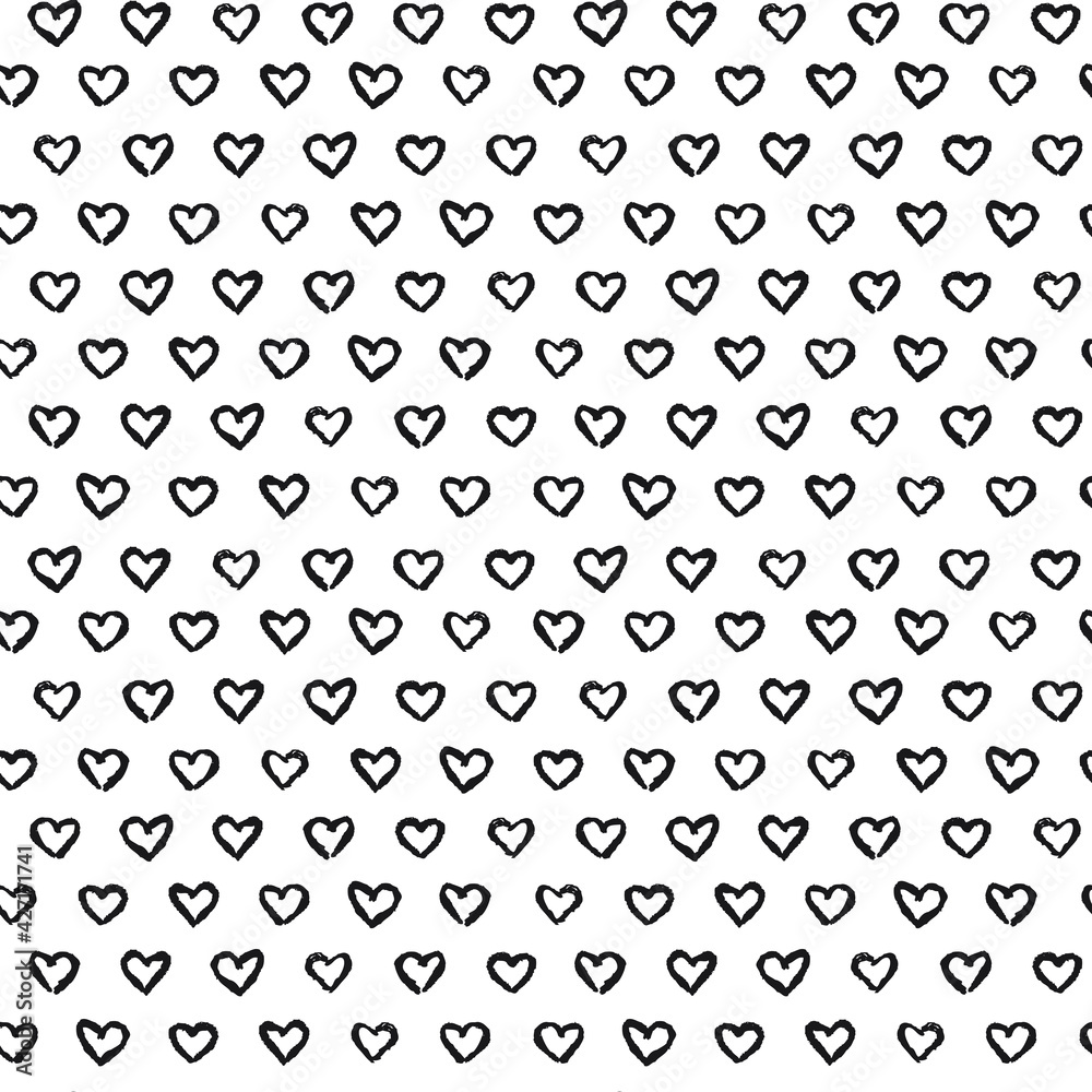 Seamless pattern of white hearts. A seamless pattern made with hand drawn hearts.