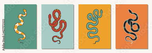 Set of hand drawn abstract elements in modern, trendy colors, taro cards and boho concept, minimalism art.