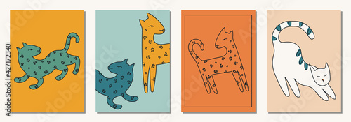 Set of hand drawn abstract elements in modern, trendy colors, taro cards and boho concept, minimalism art.
