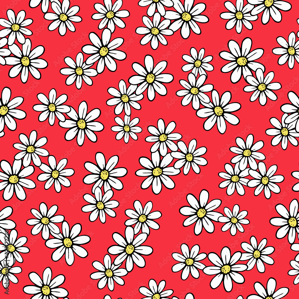cute daisies seamless pattern. Hand-drawn vector blooming chamomile, line art cute daisies seamless pattern. Hand-drawn vector blooming chamomile, line art
