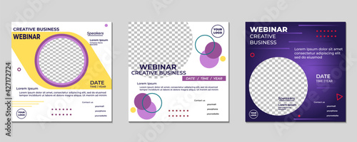 Set of modern creative webinar social media post templates for concept design. Suitable for online marketing promotion banner, webinar, seminar, flyer, ads, etc.