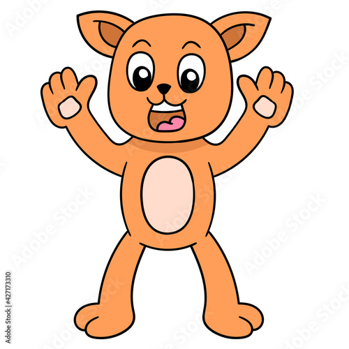 the cat stood smiling with a surprising gesture. doodle icon image kawaii