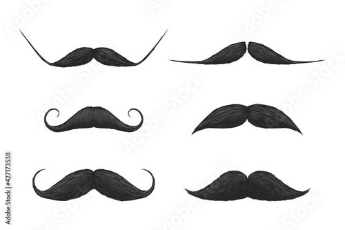 Black mustaches silhouette facial hipster mask set