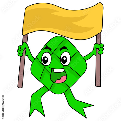 Eid Mubarak Blank banner template with cartoon image. doodle icon image kawaii