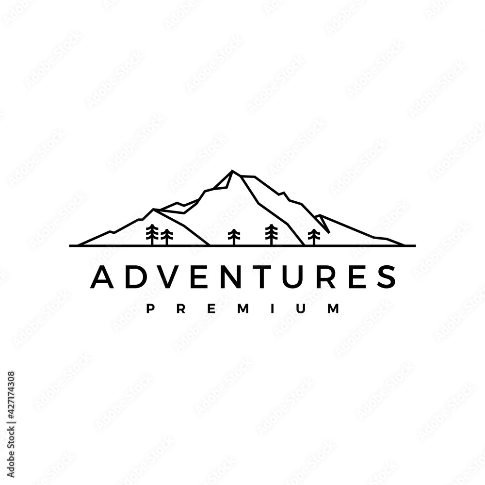 mountain pine wood adventure logo vector icon illustration