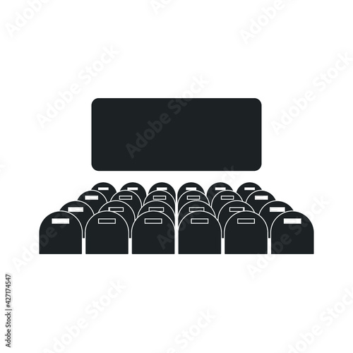Cinema auditorium icon. Black background with white